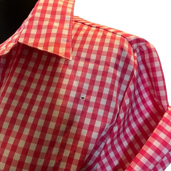 Vintage pink gingham hummingbird embroidered short sleeve button up shirt S M - Picture 6 of 12
